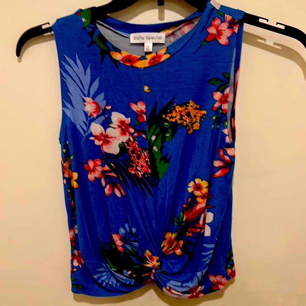 Daily Special Blue Floral Twist-Front Tank Top